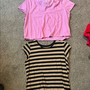 Pink V-Neck Cropped Shirts